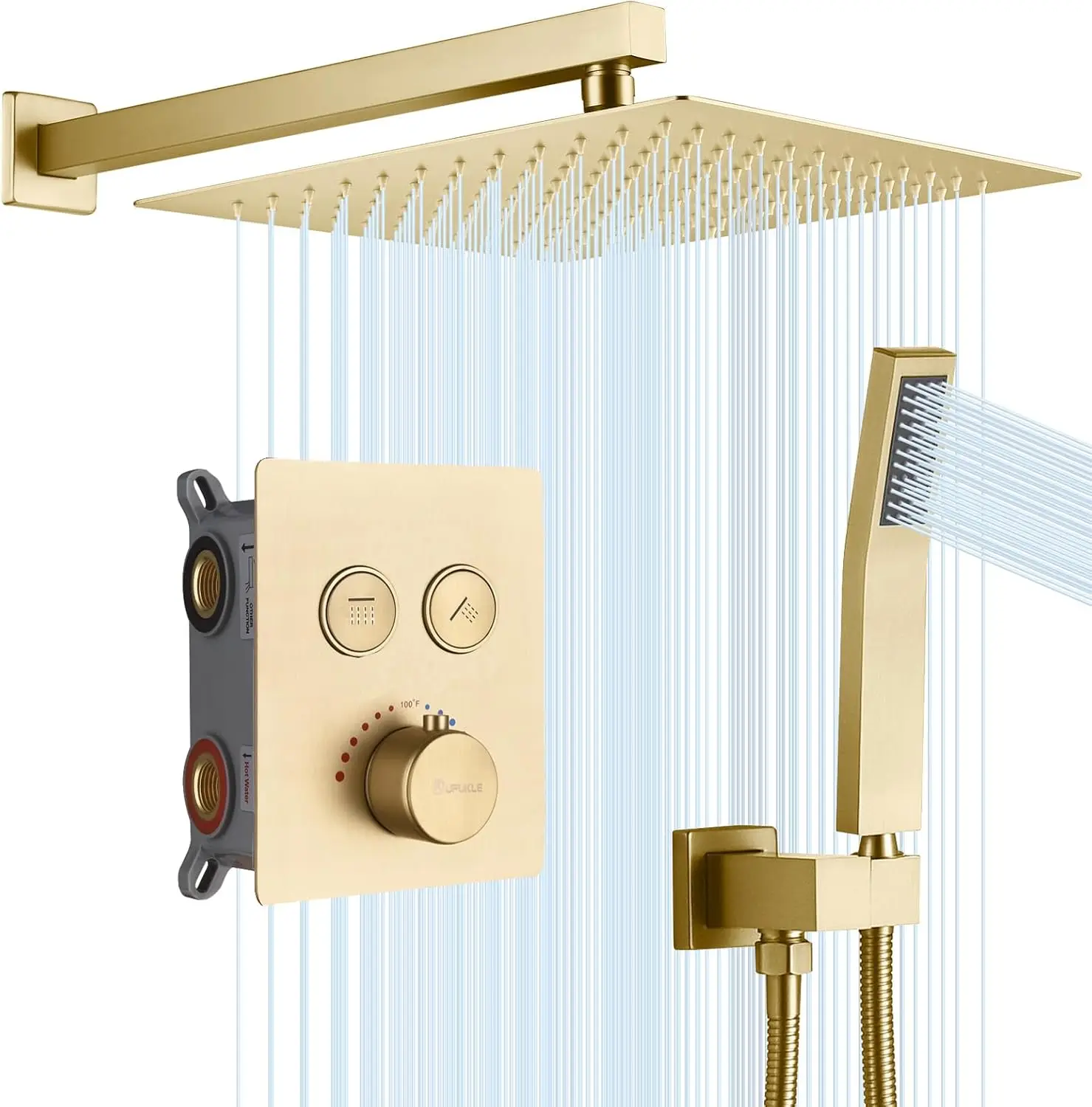 100℉ Thermostatic Shower System Brushed Gold, 10