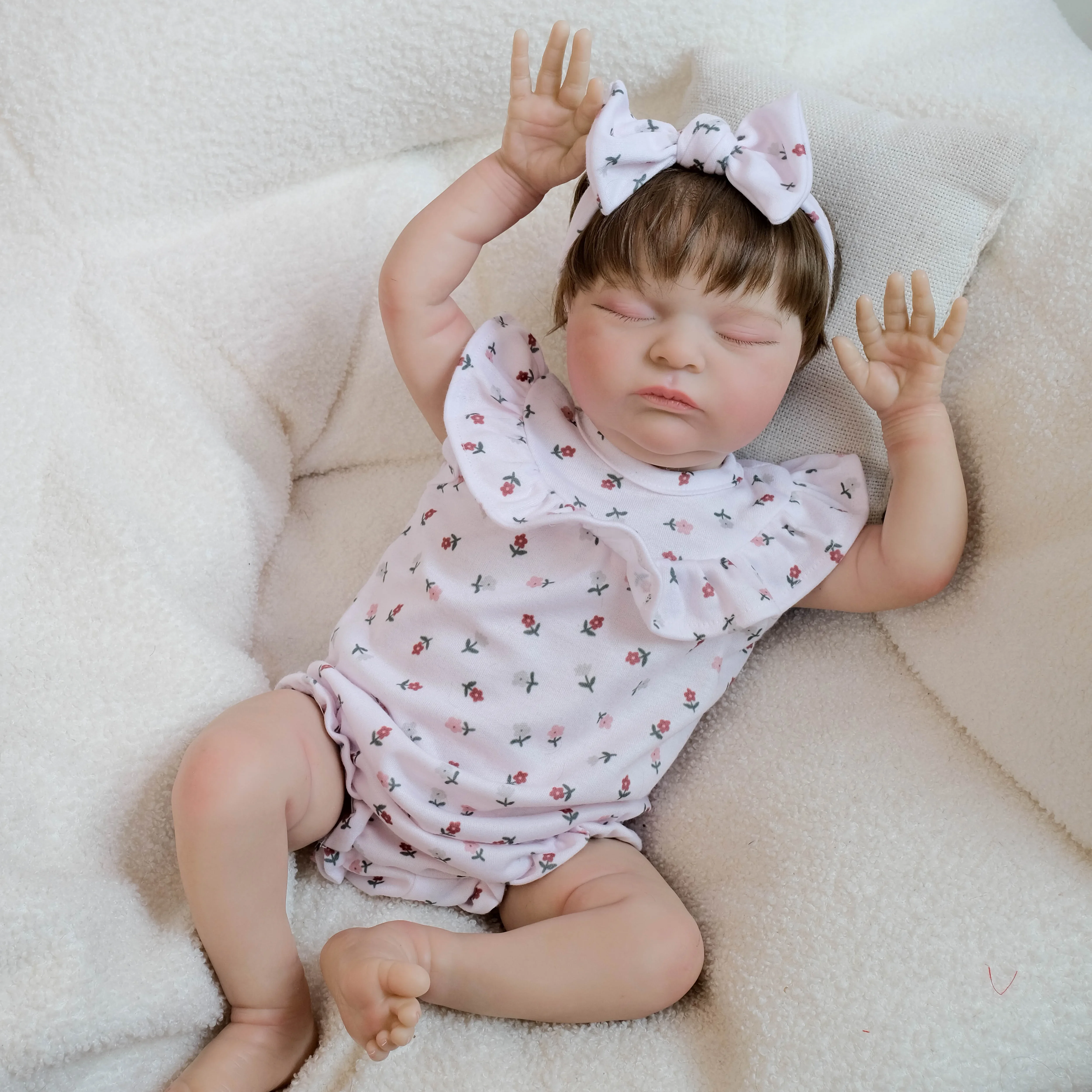 Laura Soft Cloth Body 19'' Sleeping Reborn Baby Doll Lifelike Multiple Layers Painting 3D Skin With Visible Veins Hand Root Hair