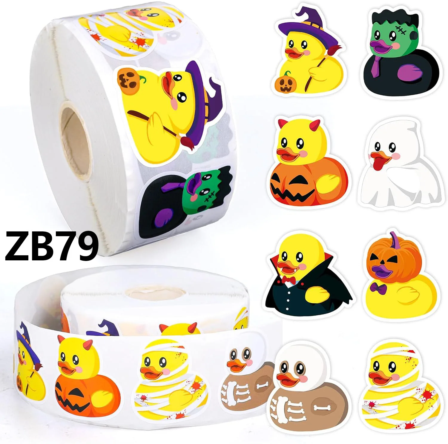 

500pcs/Roll Halloween Little Yellow Duck Cartoon Sealing Stickers DIY PVC Laptop Decals Decoration Reward Gift Toy