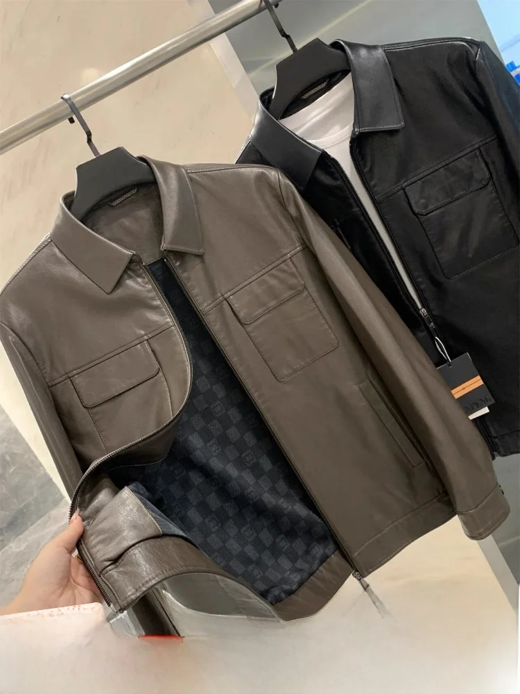 

Men's PU Leather Jaet Collar Stand up Autumn Faion Outerwear Crisply Tailored Stand Fit Long Sve Casual Sle