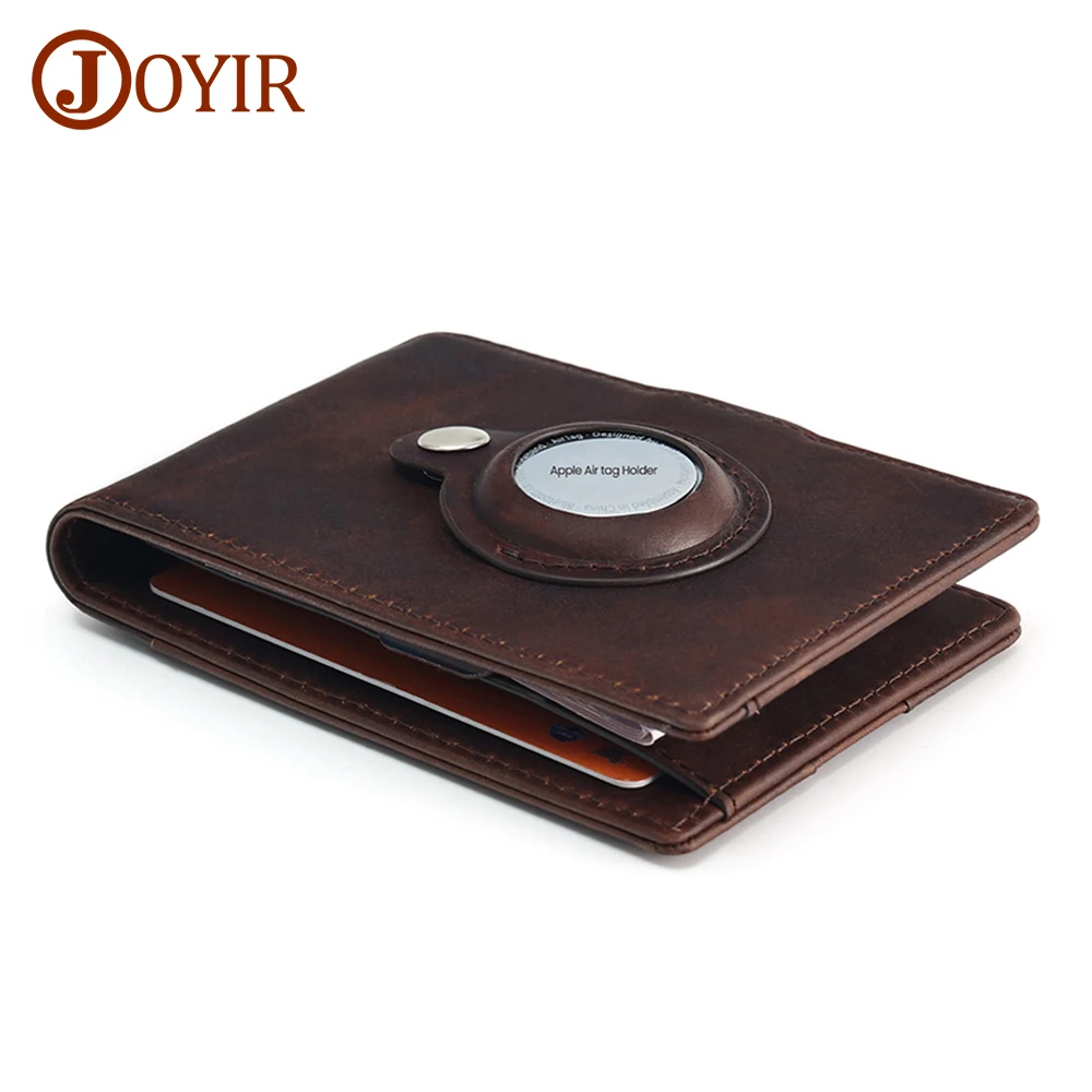 

JOYIR Genuine Leather Wallet for Airtag RFID Card Holder Small Money Clip Bag Wallets Purse for Apple AirTags Tracker