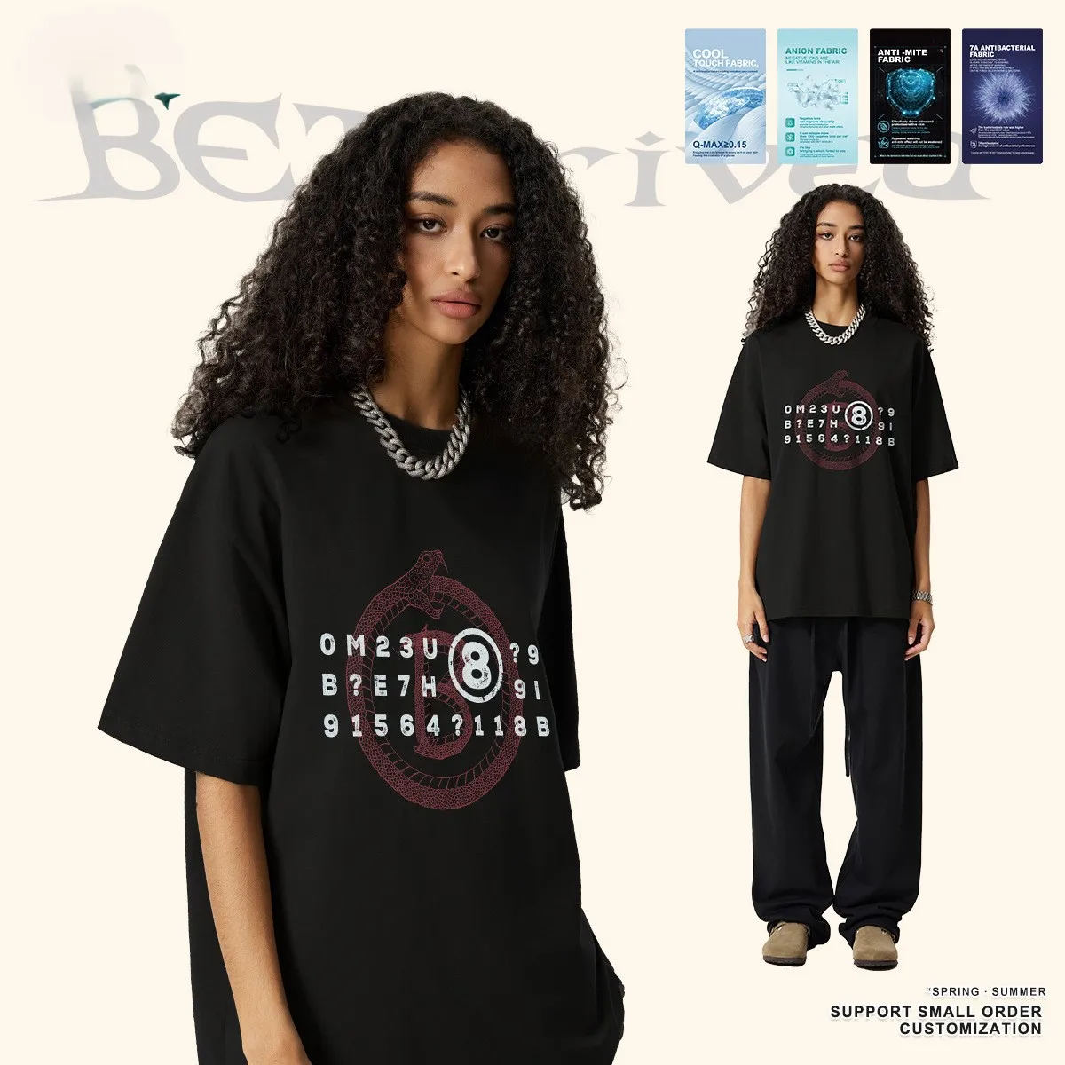 clothing Multi-size fun printed round-neck short-sleeved black and white colors all-cotton