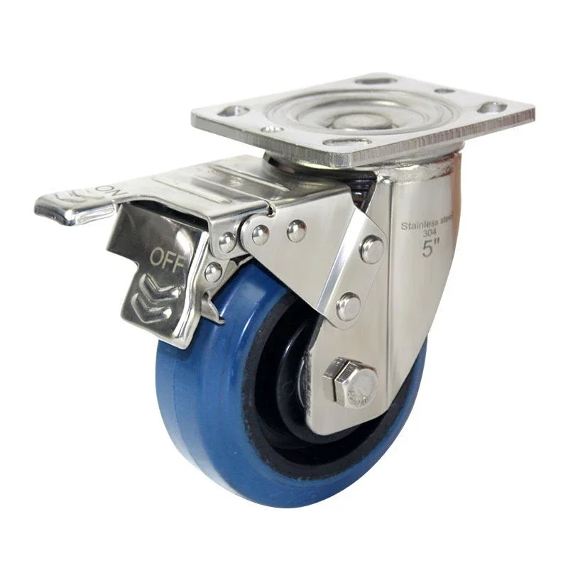 6 inch Stainless Steel Swivel Plate Caster Industrial Caster with Elastic Rubber Wheel and Brake OEM Customizable caster wheels