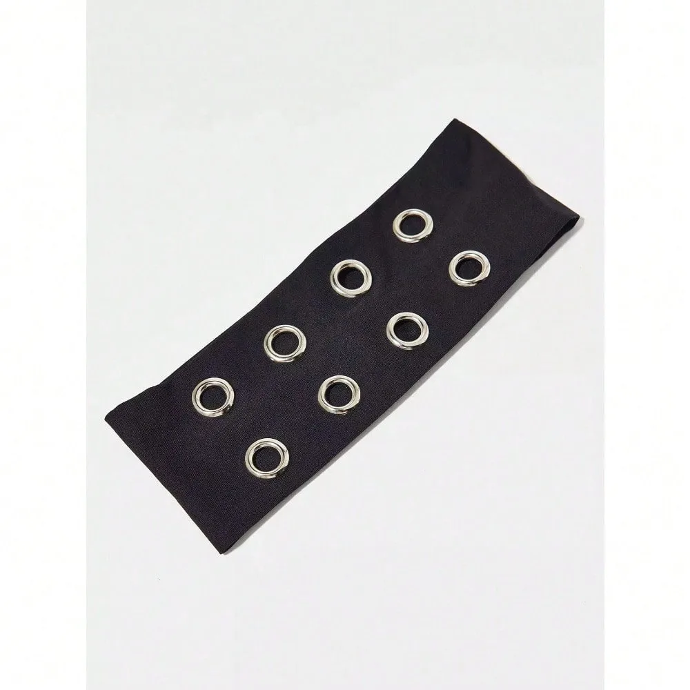 

Gothic Punk Elastic Headband - Black Non-Slip Design with Hollow Circle, Stretchy for Women & Men, Edgy Yoga, Streetwear