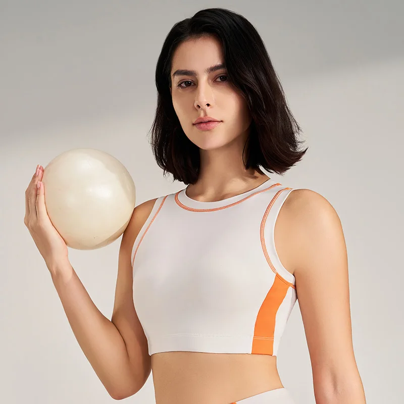 Soutien-gorge de sport à col rond pour femme, vêtements d\'entraînement, fitness, sous-vêtements de course, antichoc, séchage rapide, haut précieux