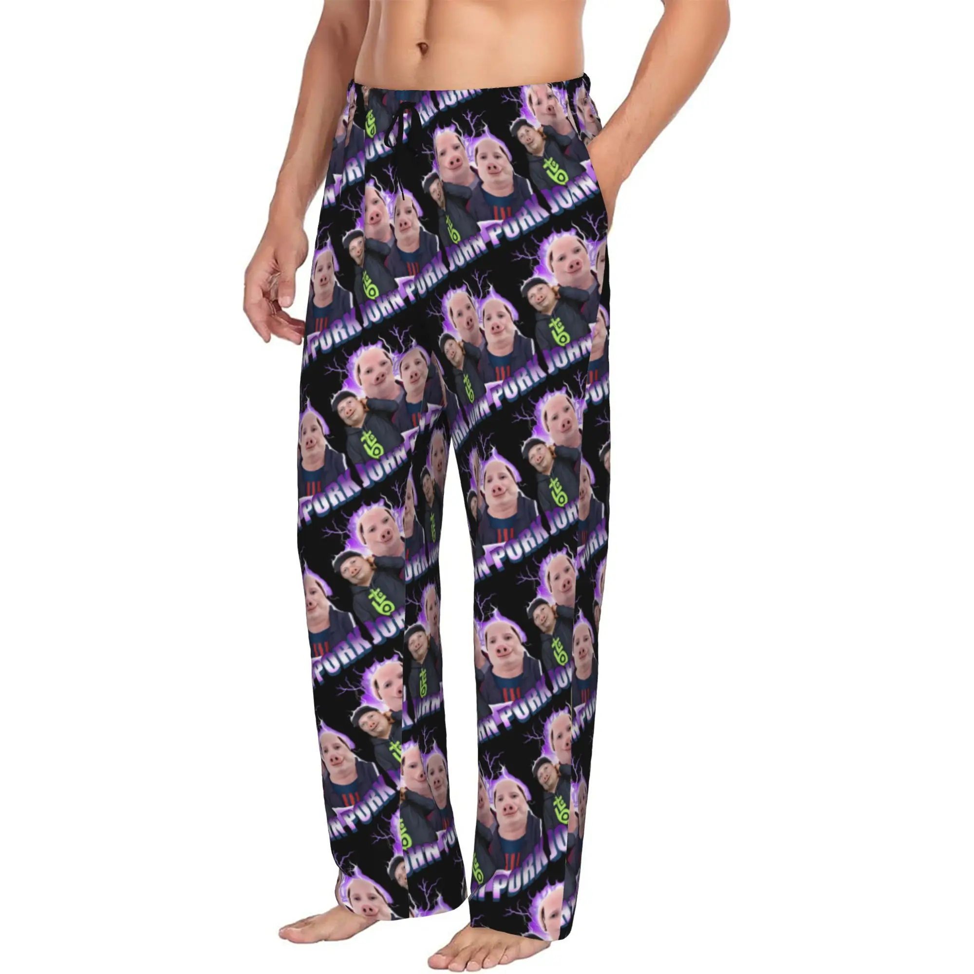 Custom Print John pork is calling Pajama Pants Men Funny Pig Sleep Sleepwear Bottoms with Pockets