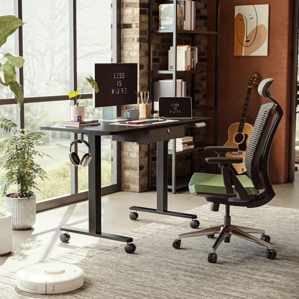 전동 높이 조절 스탠딩 데스크, 수납 서랍 포함, 48x24 인치, 홈 오피스용