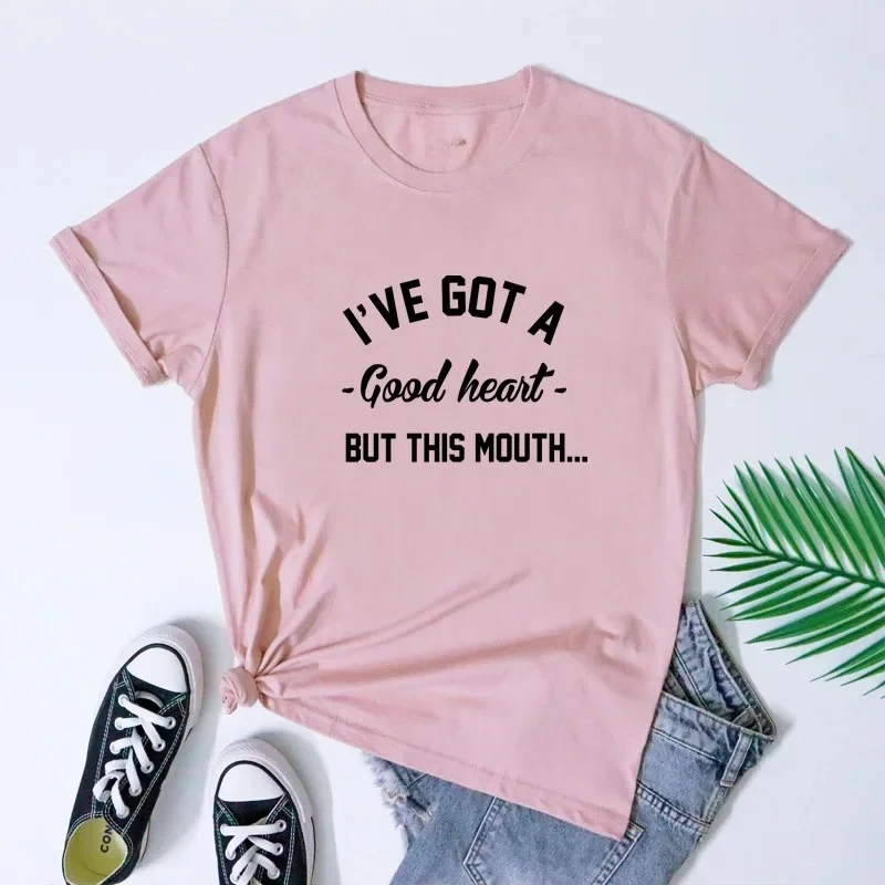 Eu tenho um bom coração, mas esta boca camiseta satire adulto camiseta saturo humor engraçado verão manga harajuku streetwear topos t