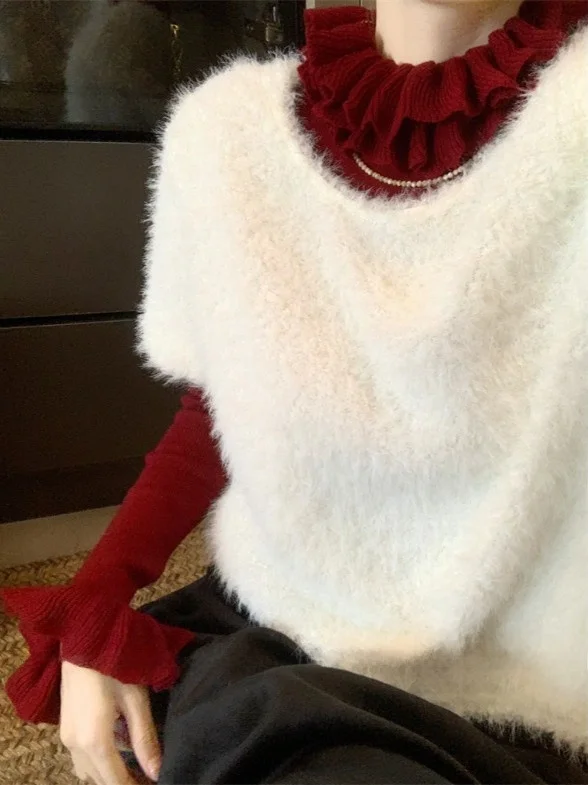 

Женский жилет из искусственного ягненка, бархатный жилет ort Sve, новинка 2025, белый высококачественный пушистый топ, удобный вязаный свитер