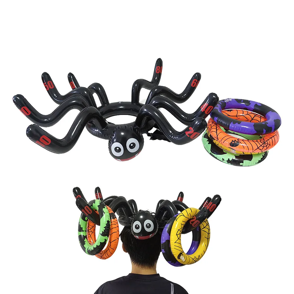 Halloween Throwing Party Game Inflatable Witch Hat and Spider Ring Toss Game Kid Adult Halloween Party Decor Indoor Outdoor Game