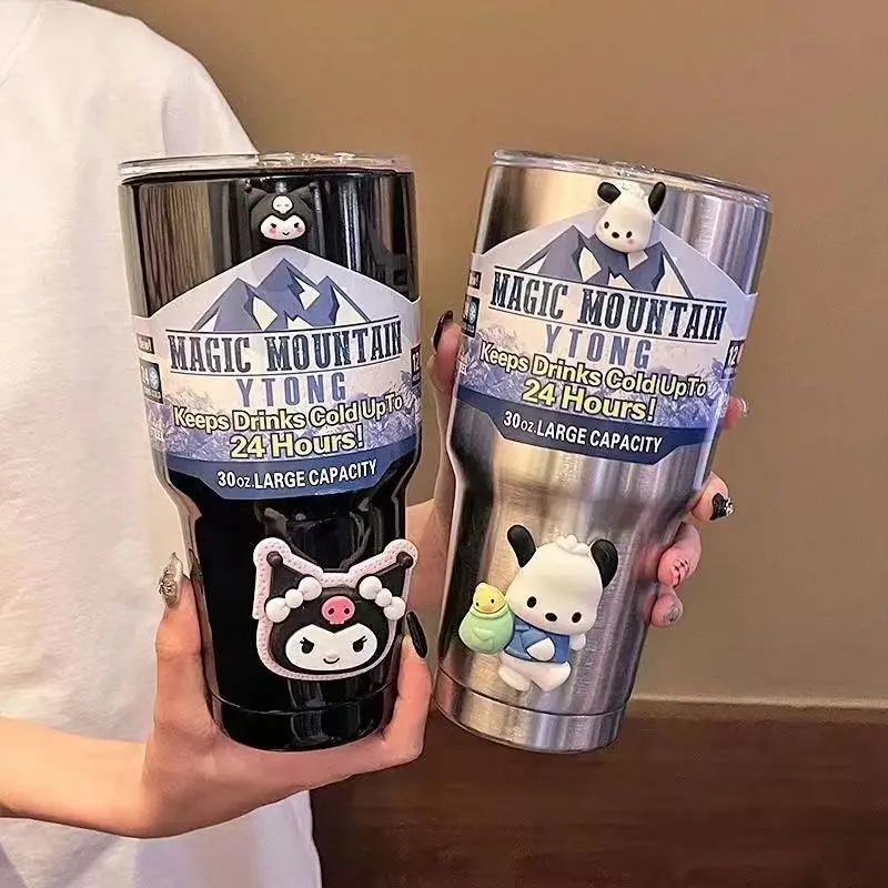 Sanrio Kawaii Kuromi Water Cup Student Cartoon Anime 900ML Portable Straw Direct Drink Thermos Cup Office Coffee Cup Summer Gift