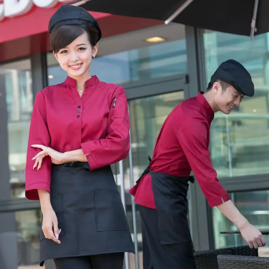 Hotel Work Clothing Western Restaurant Waitress Uniform+Apron Set Catering Shop Waiter Shirt Cheap Workwear Customized LOGO DIY