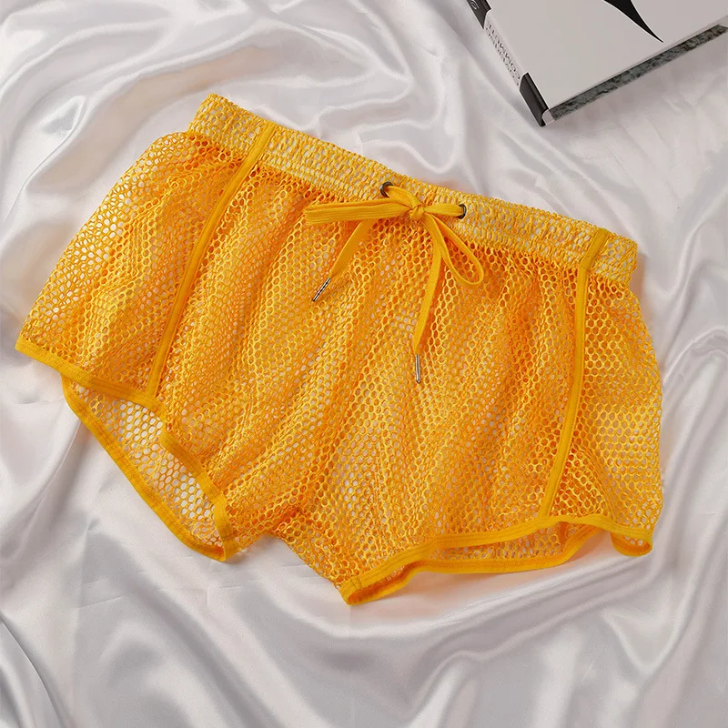 

Молодежные сетчатые шорты-боксеры «Алоха» с вырезами, прозрачные, свободные, для отдыха, дышащие, сетчатые, спортивные шорты, спортивные штаны