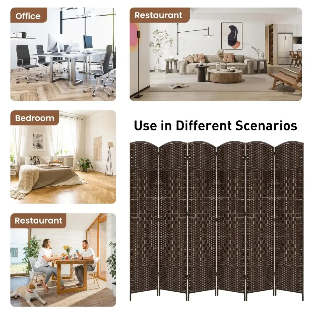 Room Divider and Folding Privacy Screen 6 Pieces, Portable Privacy Divider, Brown
