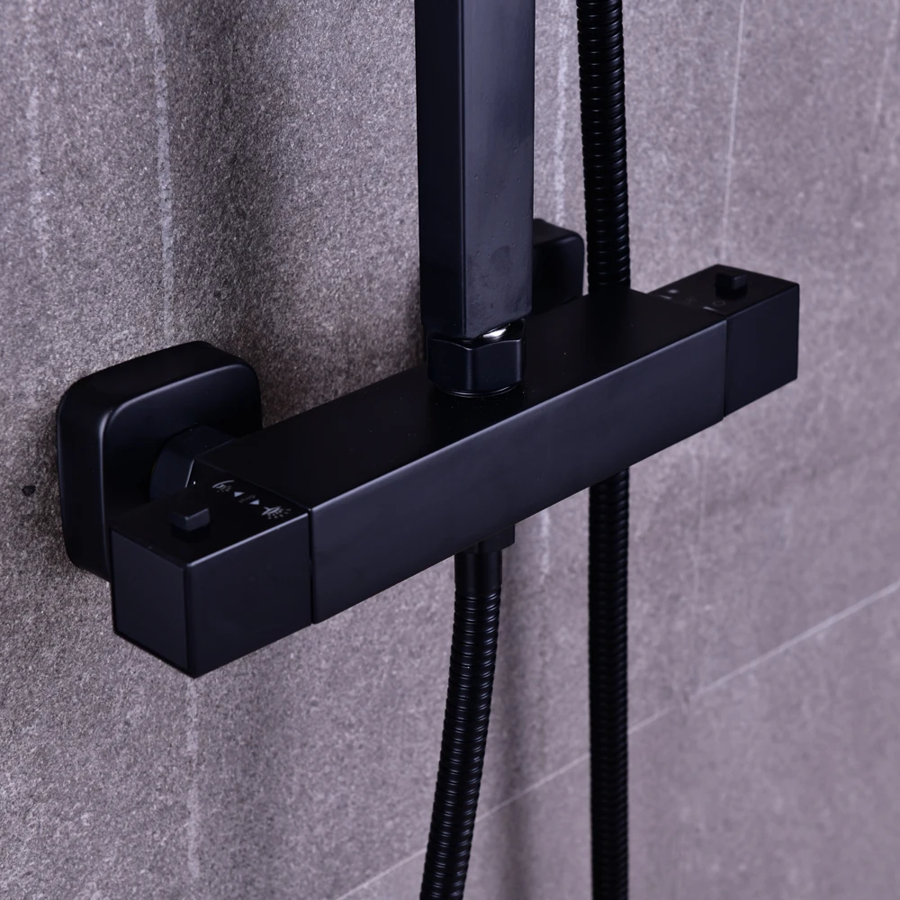 Schwarzes thermostatisches Duschset, verstellbar und einziehbar, sorgen für ein beruhigendes und entspannendes Duscherlebnis – Detail 5