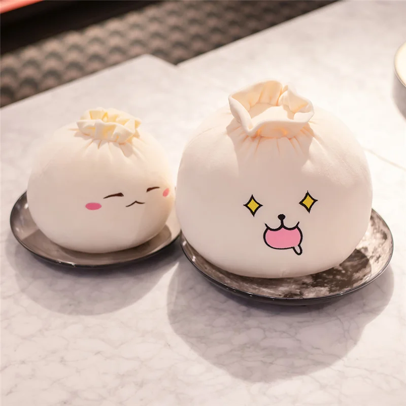 Cute Plush Steamed Stuffed Bun Cartoon Lifelike Emotional Bao Zi Plush Chinese Food Pillow Cushion Kids Toys