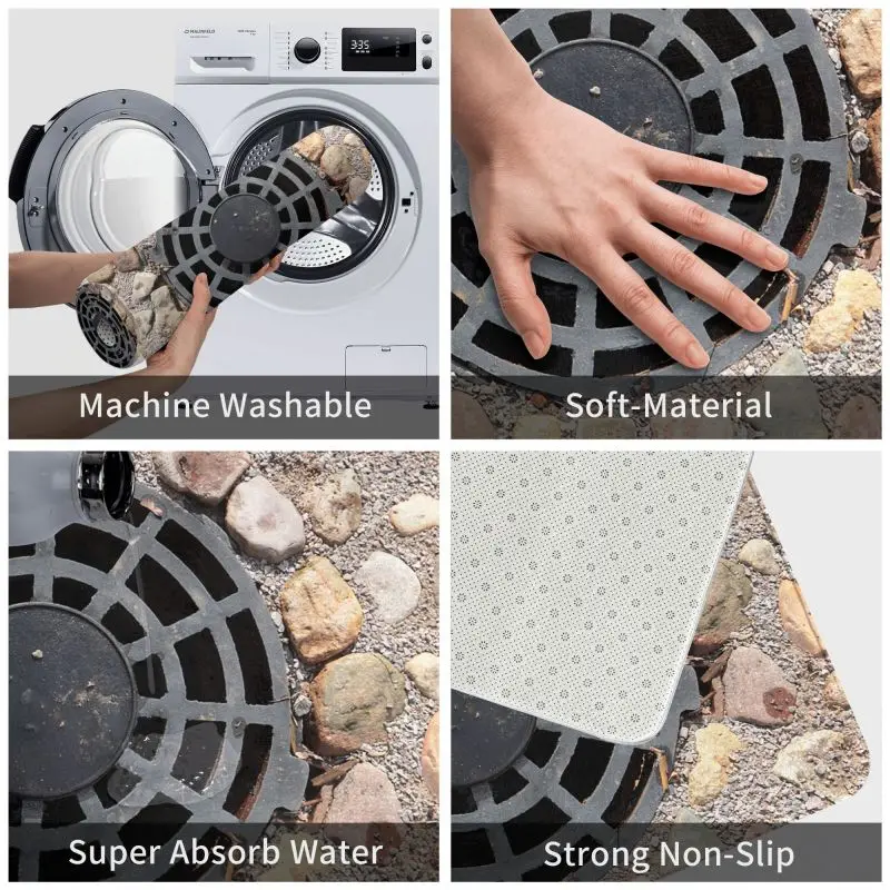 Funny Manhole Cover 3D Traps Doormat Mat Anti-Slip Kitchen Bathroom Garden Toilet Living Room Rug Carpet 40*60cm