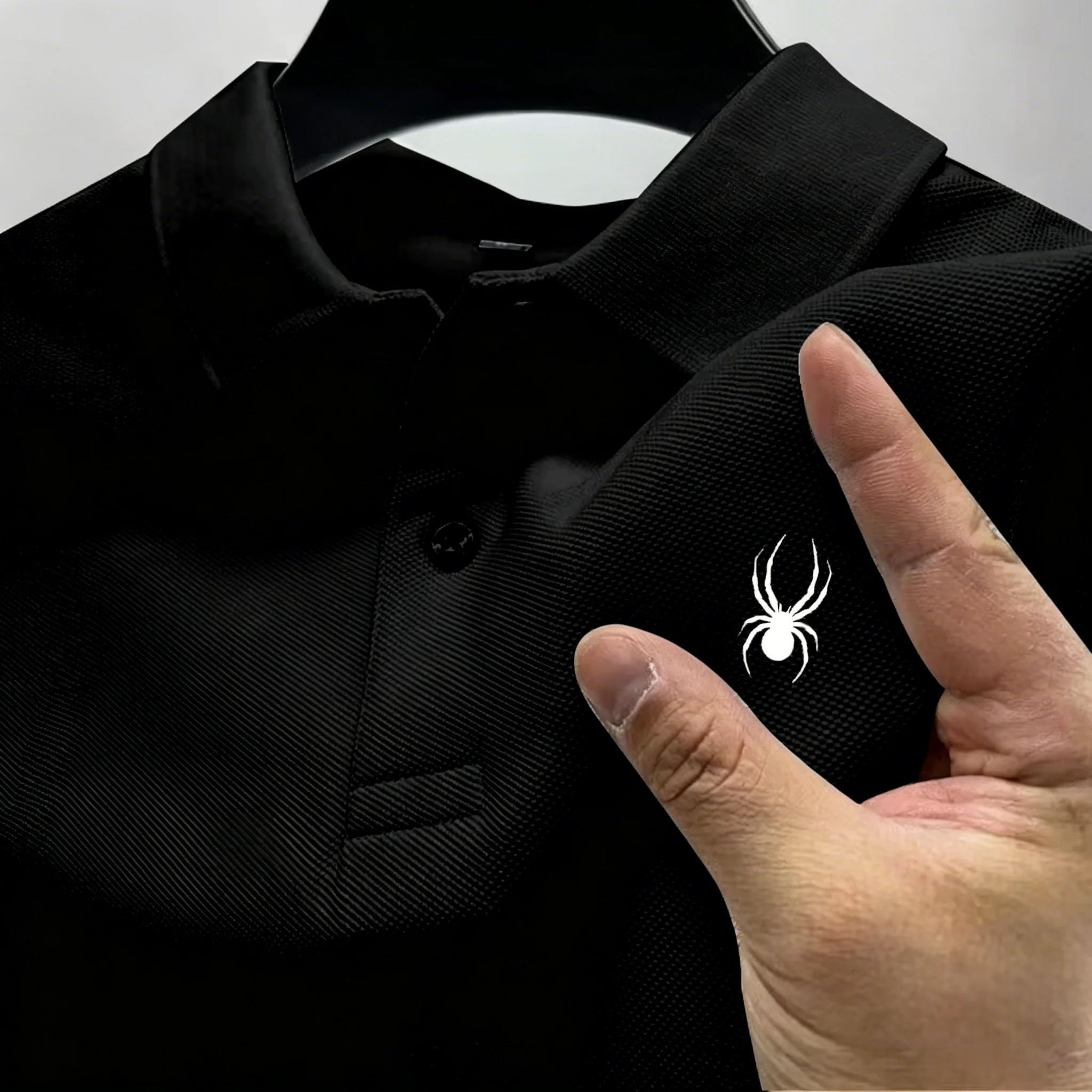 Mens Fashion Urban - Men Polo Shirt Chest Spider Embroidery