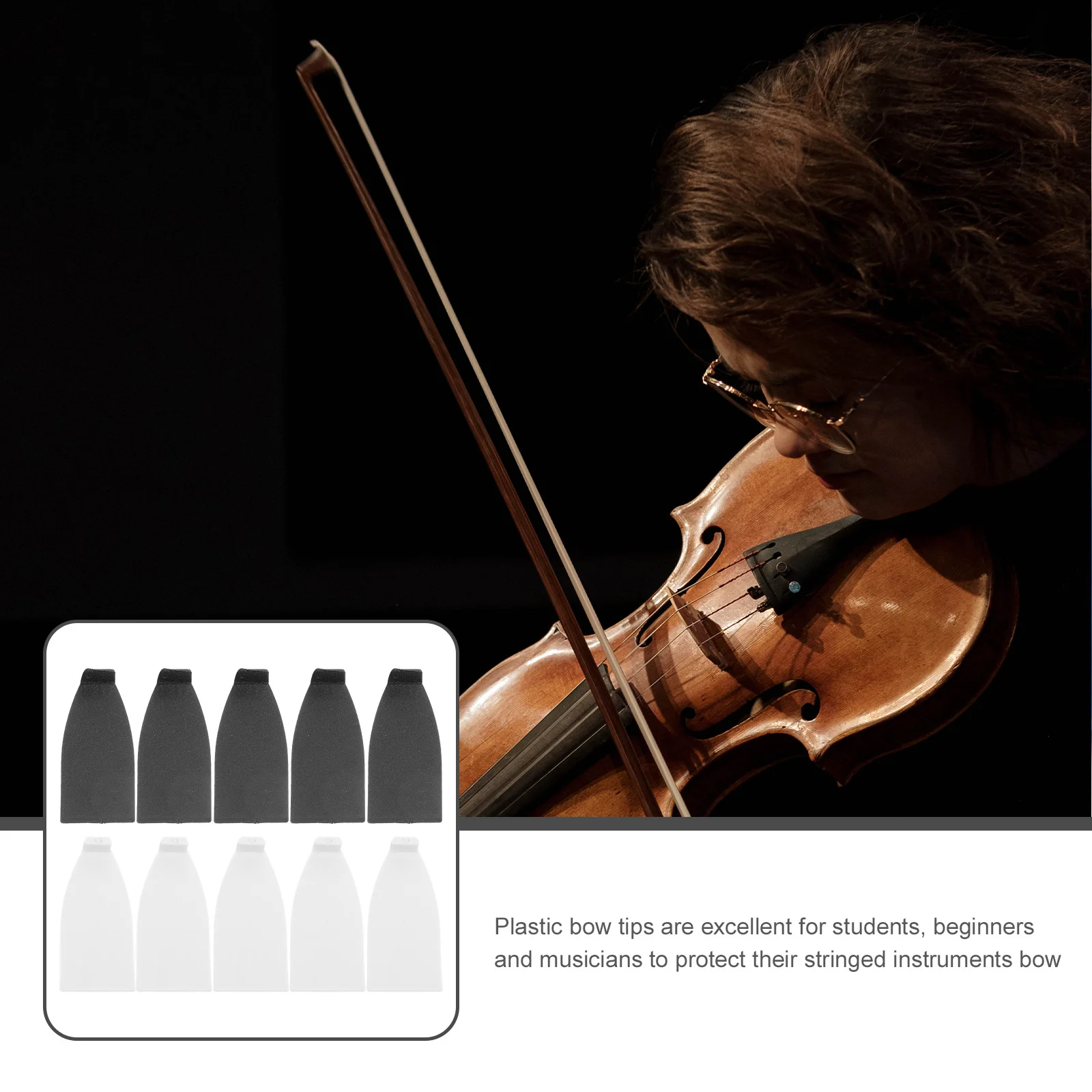 

10Pcs Violin Bow Tips Plastic Protective Replacement Parts for Stringed Instruments Musicians School Violin Repair Kit