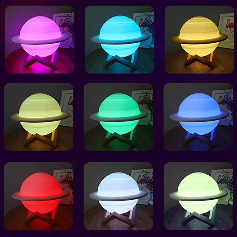 2020 New Upgrade 3D Paint Moon Light LED Starry Sky Night Light Touch Switch/Remote Control 16 Color-Change Saturn Lamp for Home