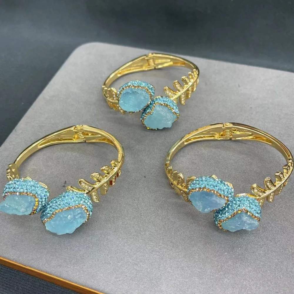 

New Natural Sea Blue Treasure Original Stone Women's Bracelet Personalized and Popular Luxury Ladies Banquet Exquisite Jewelry