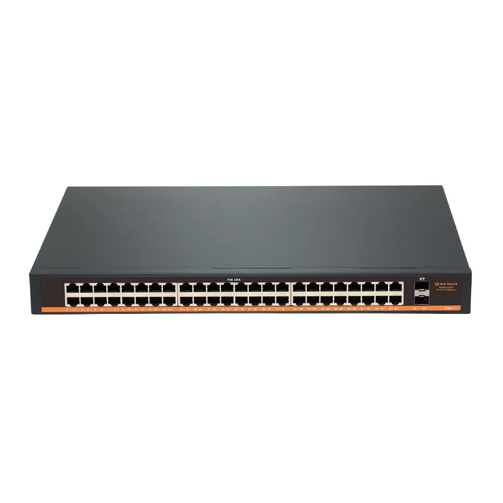 50-портовый коммутатор Gigabit Ethernet Bullscom |   48 портов PoE+ (800 Вт для бюджета) |   2 волокна SFP Uplinks |   Неуправляемый |   Plug & Play