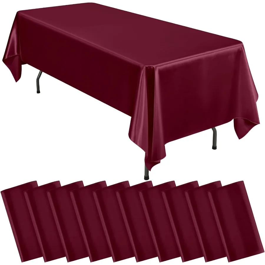 

10 Packs Satin Tablecloth 57 x 108 Inch Burgundy Rectangular Table Cloth Silk Tablecloth Smooth Fabric Overlay Satin Table Cover