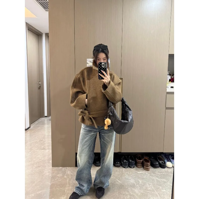 سترة قصيرة جديدة على الطراز الكوري لعام 2025 مع خصر شريطي للنساء في الخريف والشتاء #5