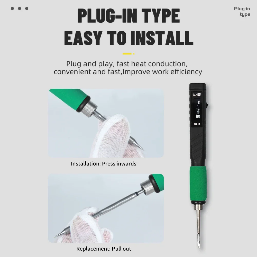 Kaisi 전기 납땜 다리미 키트, C타입 고속 충전 USB 납땜 스테이션, 휴대폰 PCB CPU 용접 도구, K211 C210, 65W