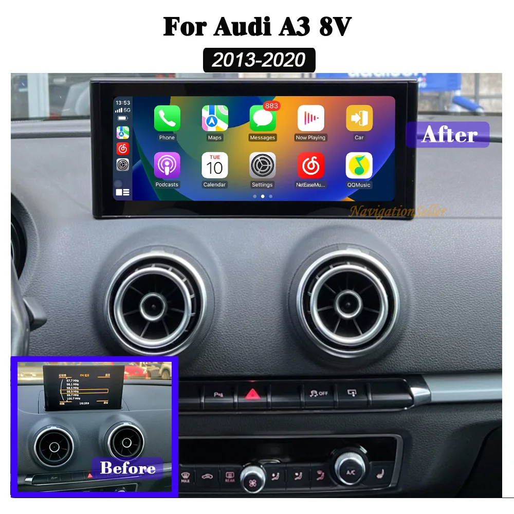 VIGOHI Android13 CarPlay Per Audi A3 8V 2013-2020 GPS Auto Lettore Multimediale di Navigazione Auto Radio Stereo DSP WiFi Aggiornamento Dello Schermo