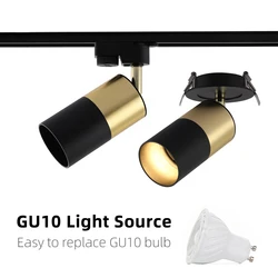 Luminária de teto embutida LED, montagem em superfície, pista, parede embutida, branco, preto, dourado, cobre, holofote substituível, downlight, GU10