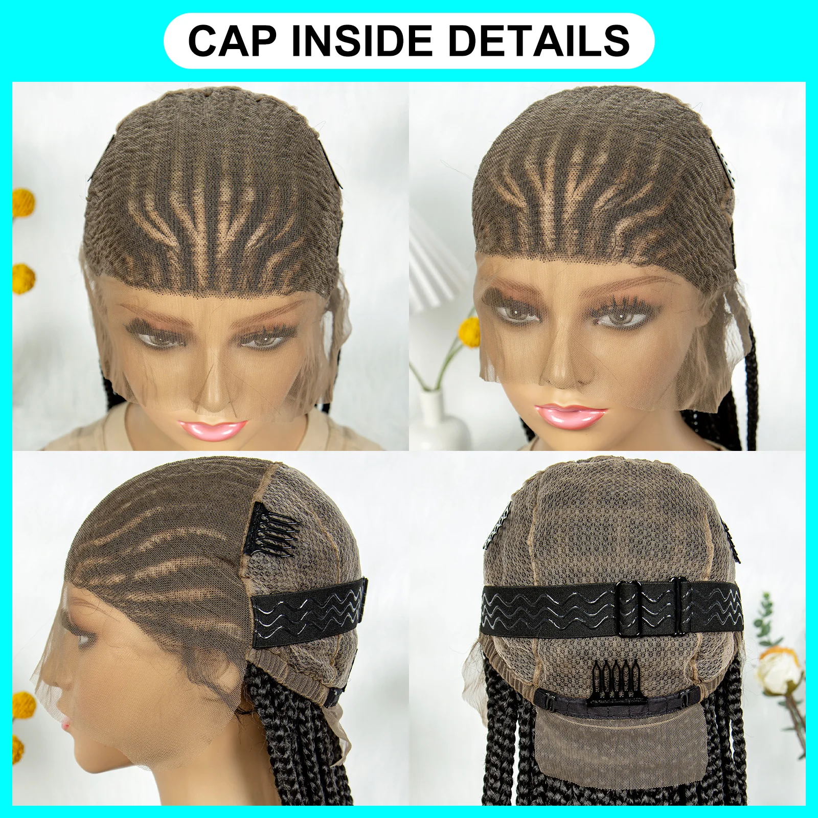 KIMA 34 inch Tribal  Cornrow Braided Wigs Synthetic Transparent Full Lace Wig Box Braids With Baby Hair for  Black Women