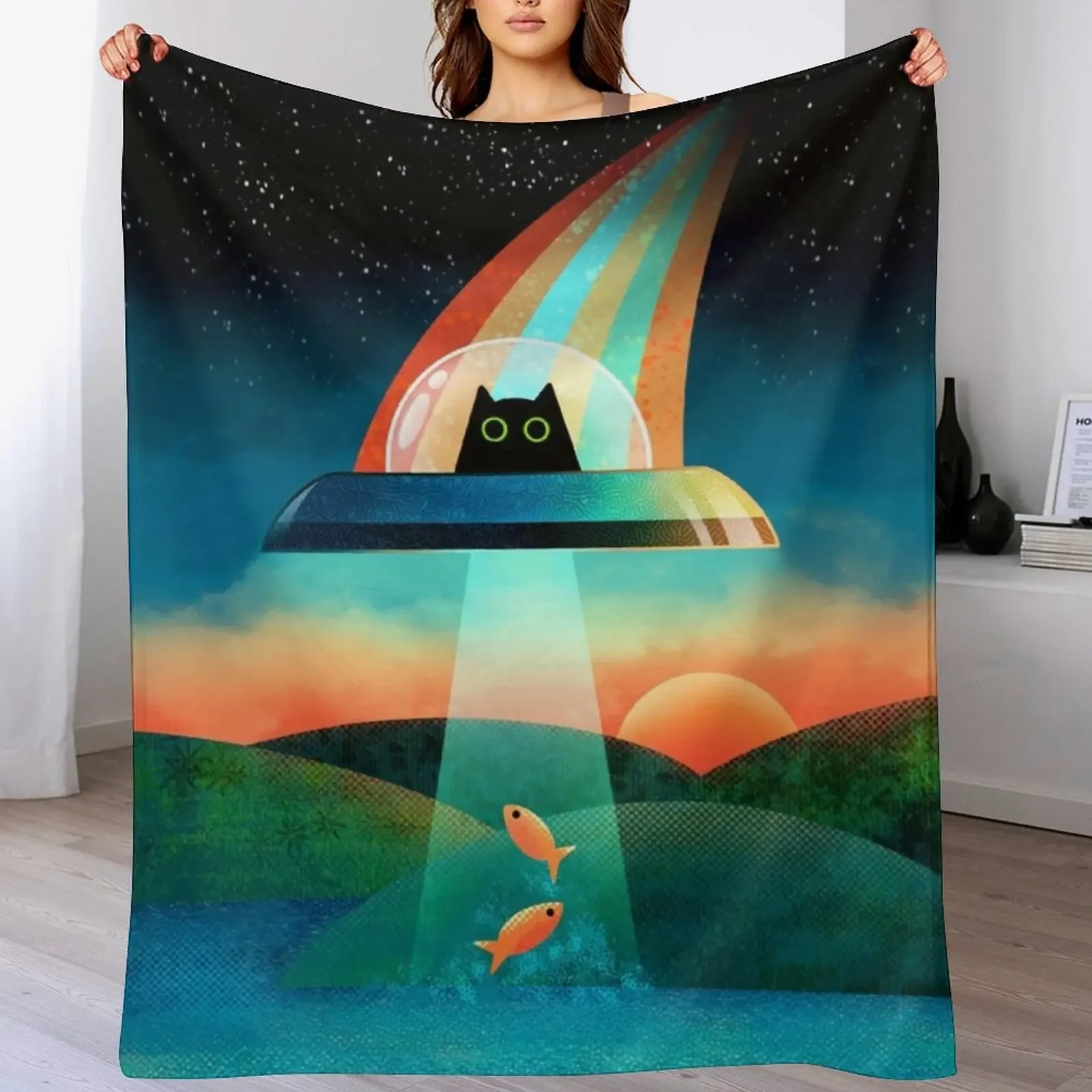 The Purrfect Alien Throw Blanket Manta ligera y acogedora para viajes, camping, picnic
