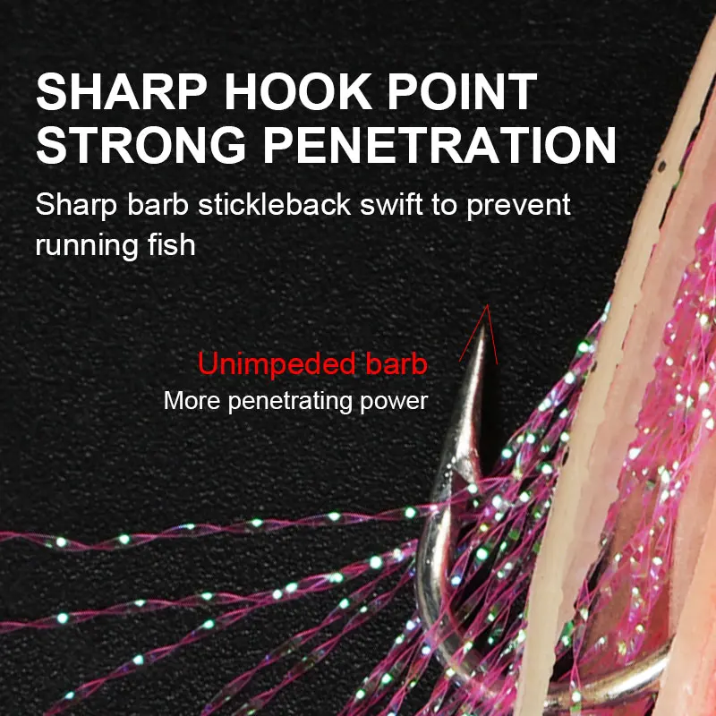 6pcs Sabikis Trolling Herring Bait Luminous T Knot 1.8m Squid Hoochies Tinsel Hair Tuna Mackerel Night Fishing Glow In The Dark