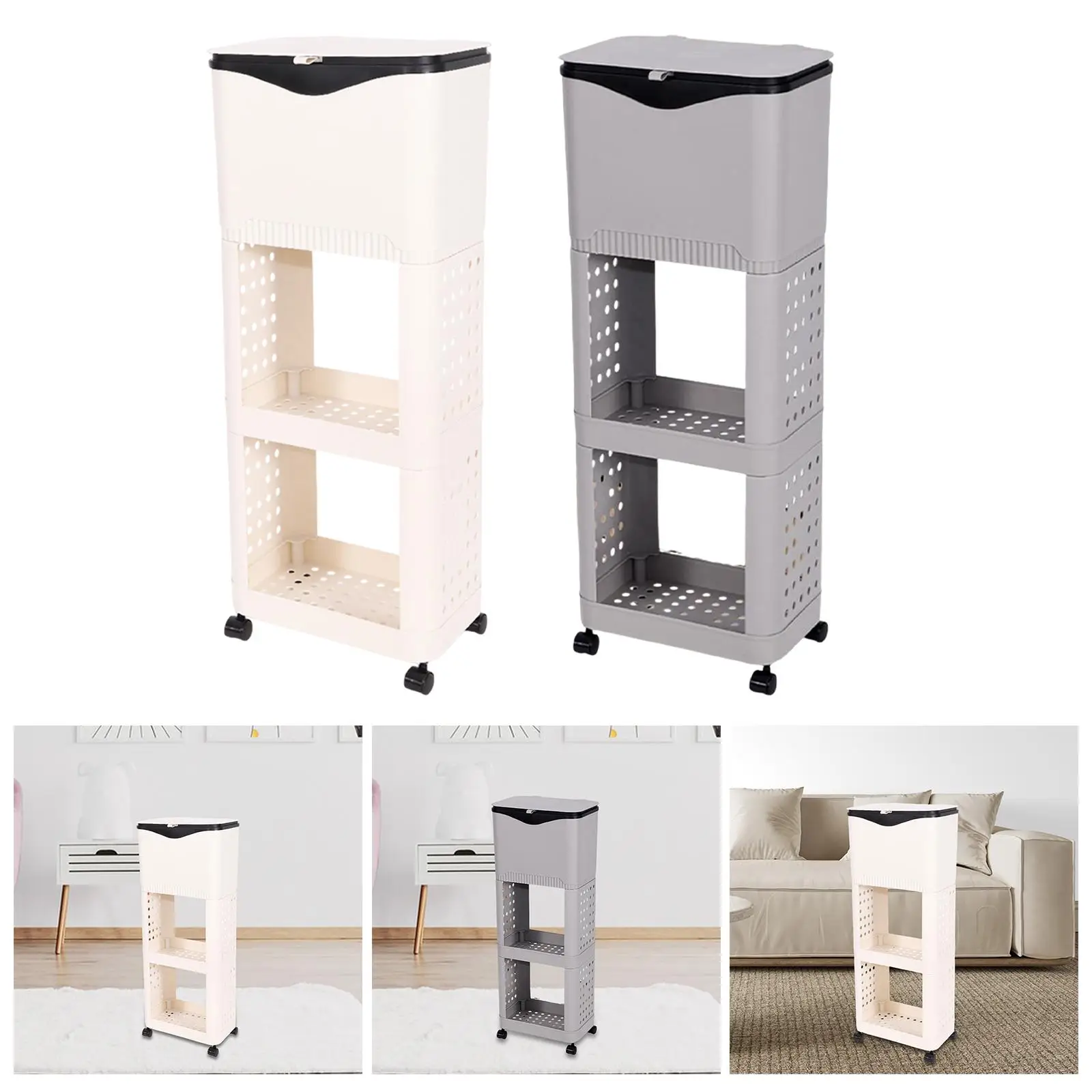 

Kitchen Trash Can with Lid with Storage Rack Decorative Wheeled Garbage Bin for Laundry Room Dormitory Garden Garage Office