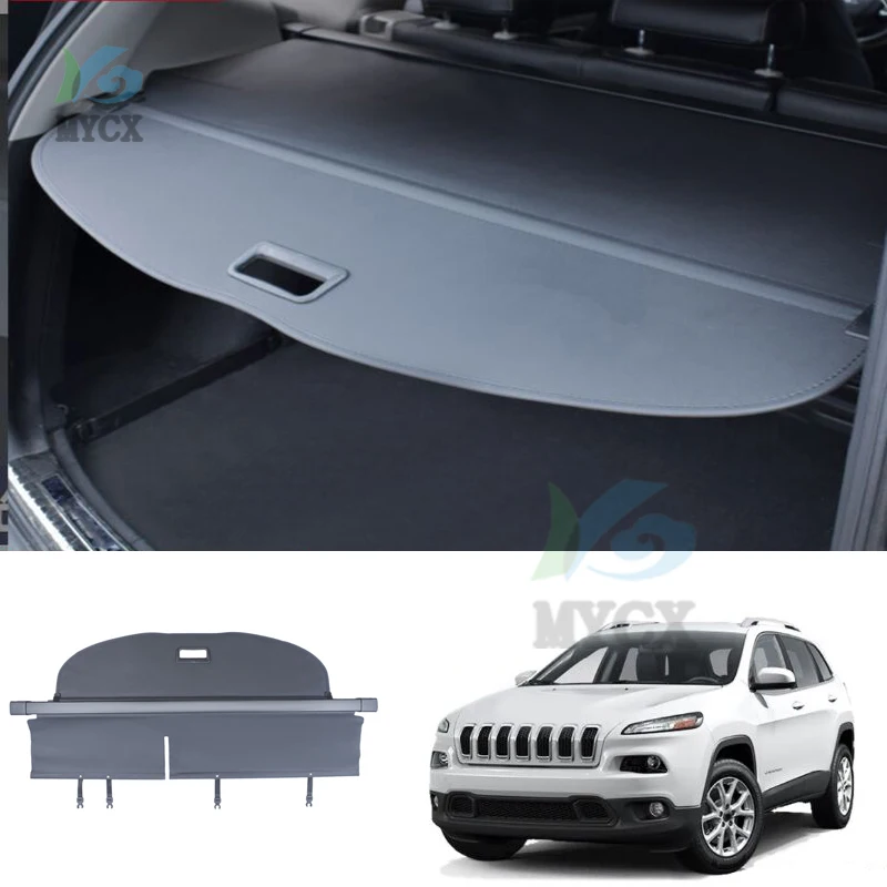 

Aluminum Canvas Black Rear Cargo Cover For Jeep Cherokee 2014-2018 2019-2021 Trunk Shade Rear Parcel Shelf Cargo Cover