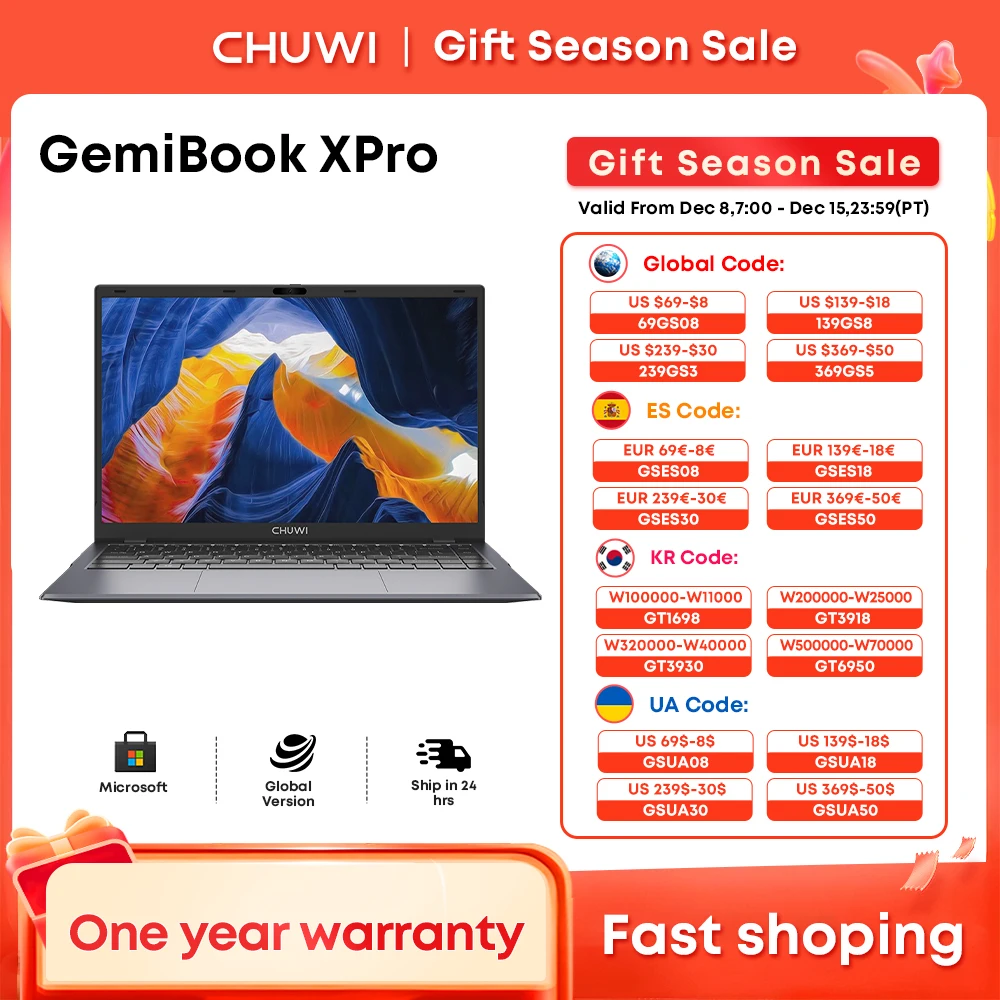 CHUWI GemiBook XPro Laptop Intel N100, 14.1'' Windows 11 Laptops Computer 8GB RAM 256GB SSD,Intel Alder Lake N100 (Up to 3.4GHz)