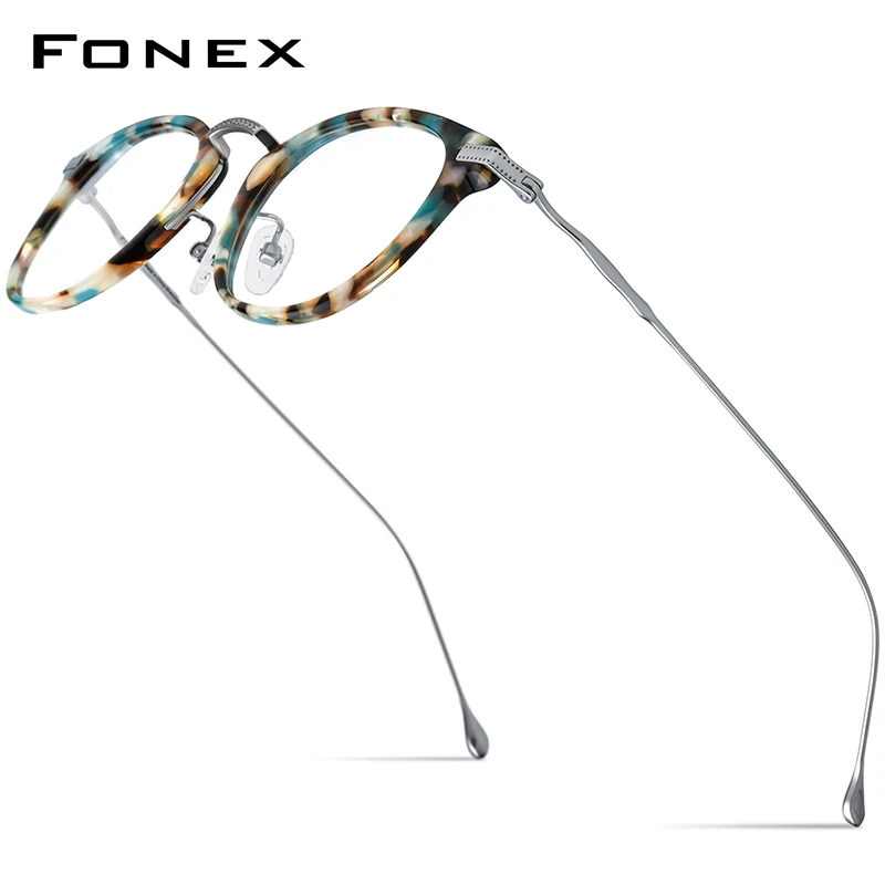 FONEX Acetate Titanium Glasses Frame Women 2024 New Fashion Retro Square Eyeglasses Men Spectacles Vintage Eyewear F85845