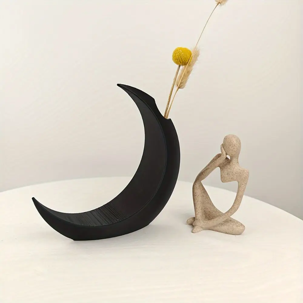 Creative PLA Dried Flowers Vase Black White 3D Printed Artificial Flower Pot Gothic Moon Vase Home Decor - view 4