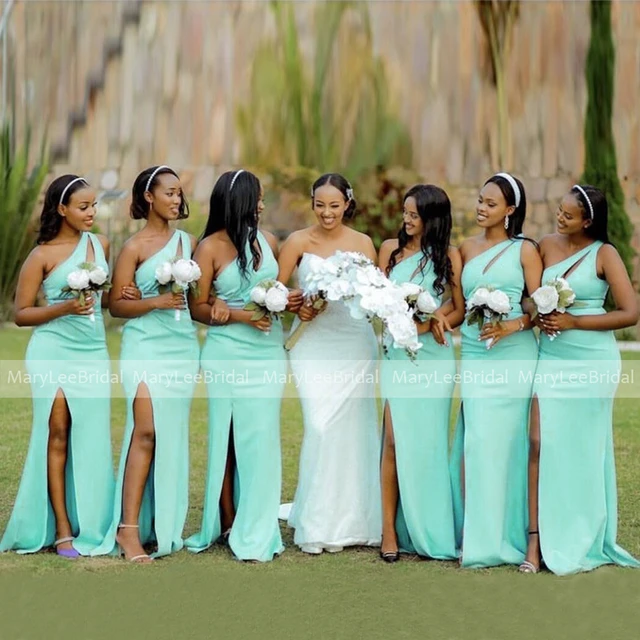 Mint Green Mermaid Bridesmaid Dresses Cut out One Shoulder Long Side Split Bride Maids Wedding Guest Dress Formal Party Gowns AliExpress