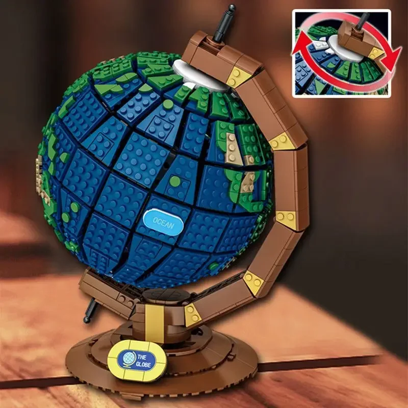1587Pcs MOC World Globe Map Earth Assembly Building Block Model Educational Bricks Desktop Ornaments Toys For Kid Christmas Gift