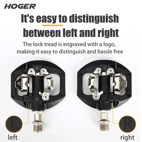 Imagen 2 del producto Pedales de bicicleta de montaña HOGER SPD, 3 rodamientos sellados, pedales de ciclismo de aluminio planos y con cerradura doble sin clip con accesorio de nailon