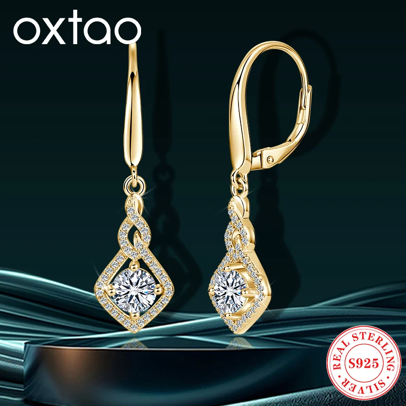 

OXTAO 0,5 карата оригинальные серьги-капли с муассанитом и открытым пламенем для женщин, элегантные серьги-кольца из серебра 925 пробы, роскошные свадебные украшения