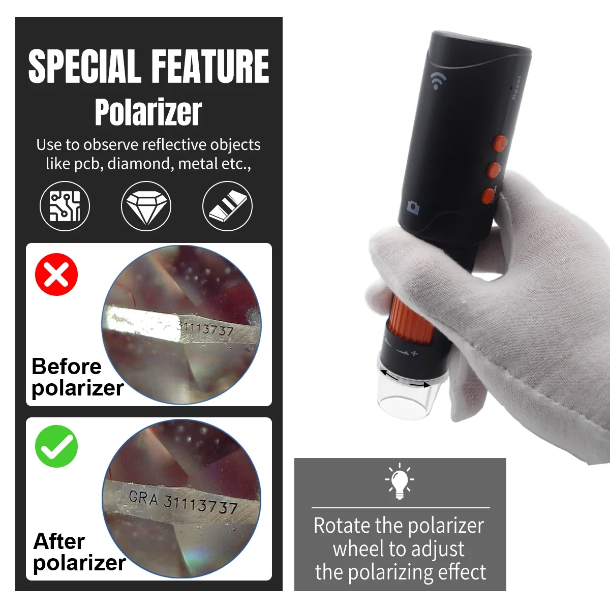 偏光ダイヤモンドGIAテスト顕微鏡ジュエリーデジタル顕微鏡ワイヤレス