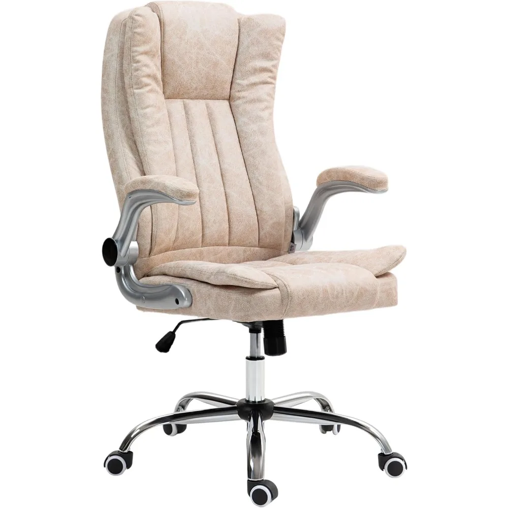 Executive Office Chair with Padded Flip-up Arms, Microfiber High Back Desk Chair, Swivel Computer Chair with Adjustable H