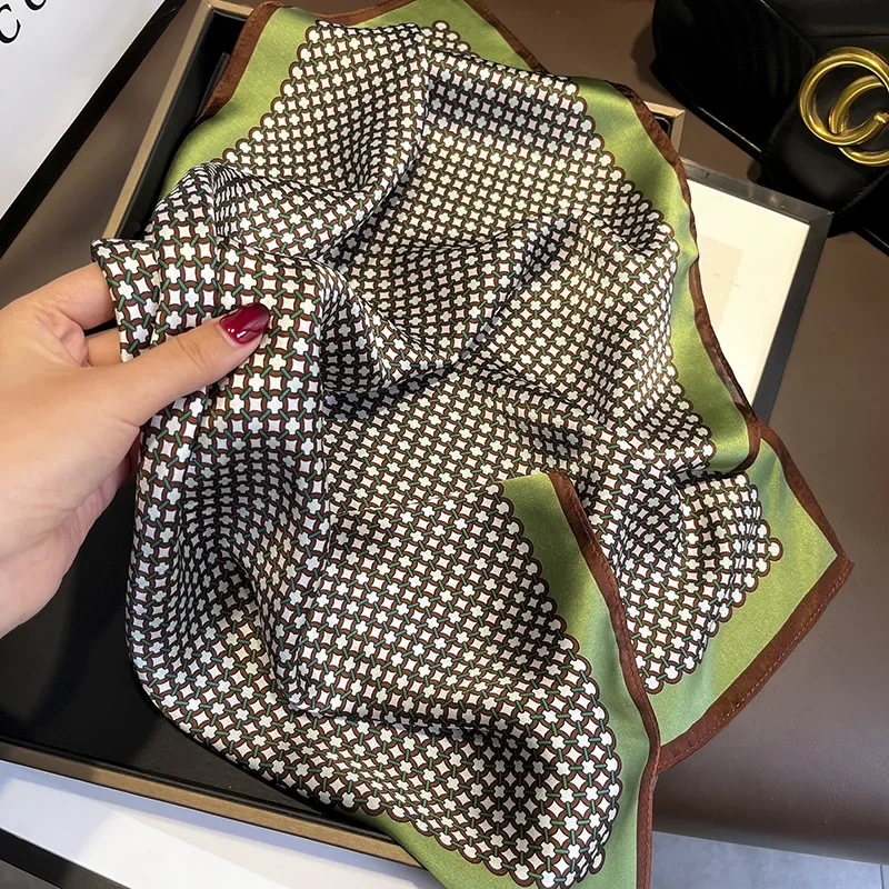 

100% Pure Silk Scarf Women Neck Hair Band Foulard Square Small Headband 2024 Fashion Print Neckerchief Scarves Bandana 53*53cm