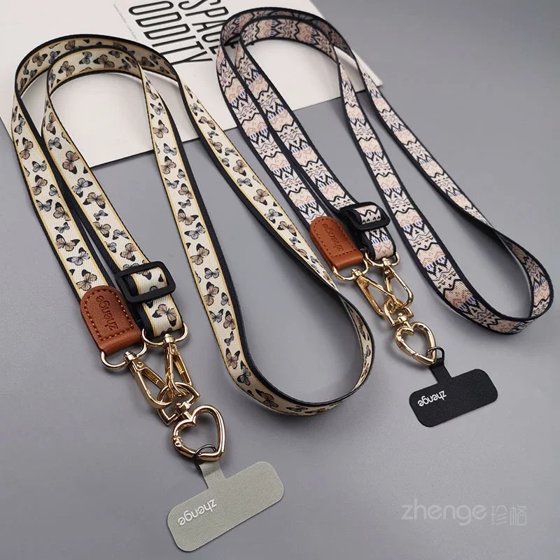 

Ремешок для мобильного телефона через плечо с окрашенными узорами, длинный и широкий ремешок, прочная и прочная ткань, универсальный чехол для телефона