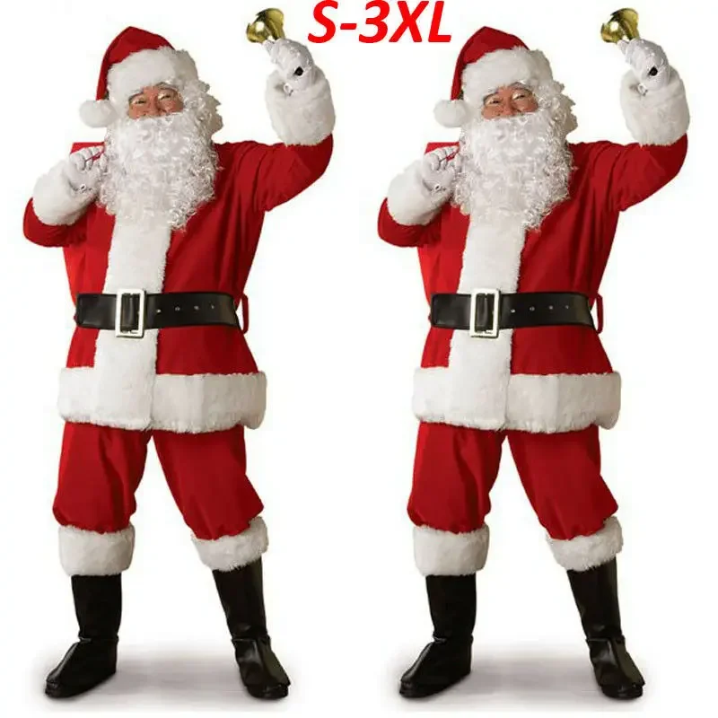 Natal papai noel traje cosplay roupas de papai noel fantasia vestido em natal masculino 5 pçs/lote traje terno para adultos quente