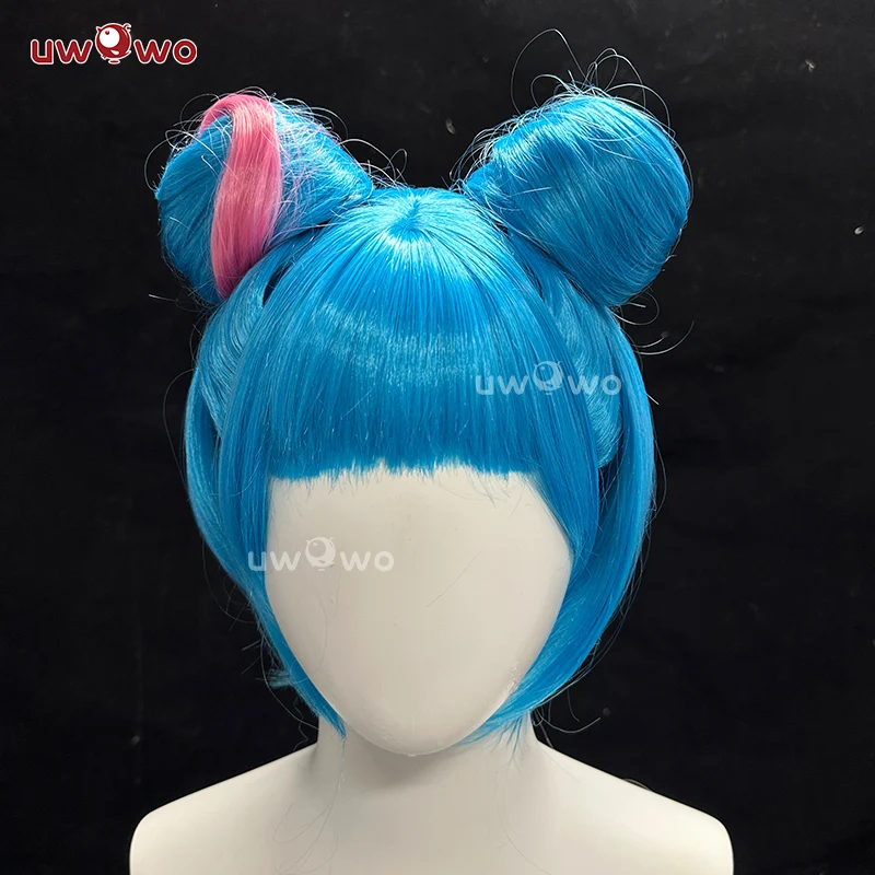 UWOWO Jinx วิกผม Gme LOL Jinx Buns ผม Arcane S2 แป้ง/Jinx ทางเลือกจักรวาล AU คอสเพลย์วิกผมผมสีฟ้า