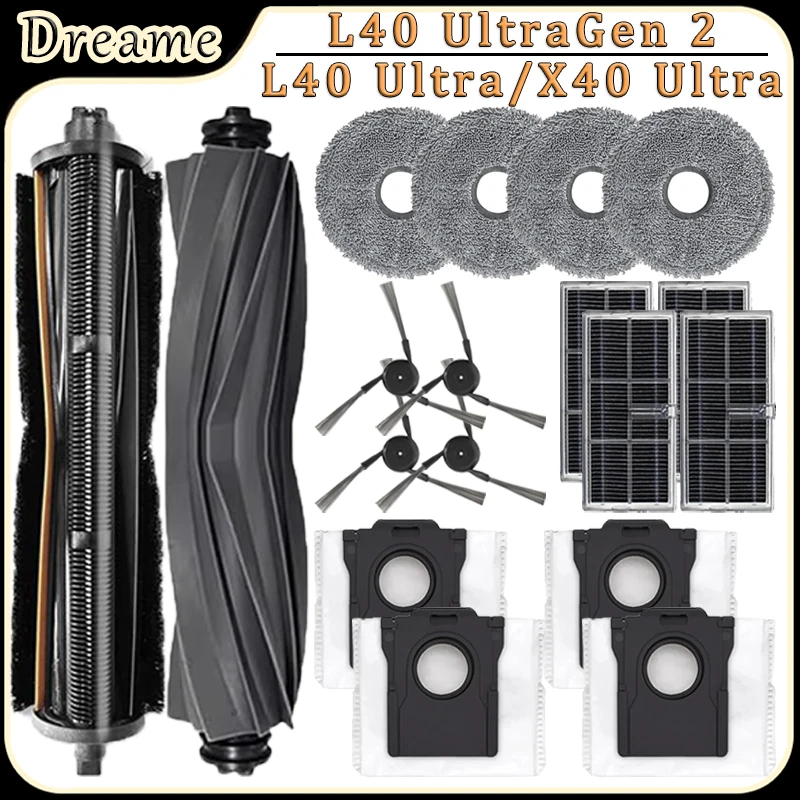 For Dreame L40 Ultra Gen 2/L40 Ultra/X40 Ultra Robot Vacuum Accessories TriCut Brush HEPA Filter Mop Dust Bag Replacement Parts
